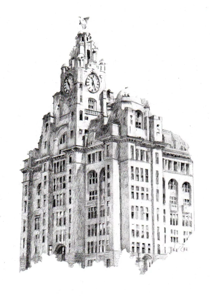 Liverpool, Grande-Bretagne / Royal Liver Building / Crayon gris